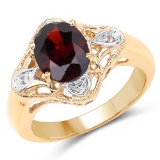 14K Yellow Gold Plated 2.02 CTW Genuine Garnet and White Topaz .925 Sterling Silver Ring