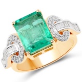 4.56 CTW Genuine Emerald and White Diamond 14K Yellow Gold Ring