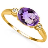 1.00 CTW AMETHYST & GENUINE DIAMOND 10K SOLID YELLOW GOLD RING