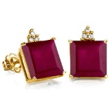 2.85 CARAT RUBY 10K SOLID YELLOW GOLD SQUARE SHAPE EARRING WITH 0.03 CTW DIAMOND