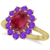 Oval Ruby & Amethyst Ring 14k Yellow Gold (3.65ctw)