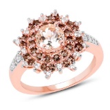 18K Rose Gold Plated 1.65 CTW Genuine Morganite Smoky Quartz and White Zircon .925 Sterling Silver R