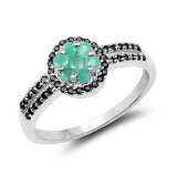 0.72 CTW Genuine Emerald and Black Spinel .925 Sterling Silver Ring