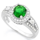1 CARAT CREATED EMERALD 925 STERLING SILVER HALO RING