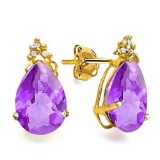 1.2 CARAT AMETHYST 10K SOLID YELLOW GOLD PEAR SHAPE EARRING WITH 0.03 CTW DIAMOND