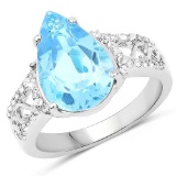 5.50 CTW Genuine Swiss Blue Topaz and White Topaz .925 Sterling Silver Ring