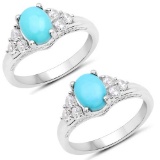 1.92 CTW Genuine Turquoise and White Zircon .925 Sterling Silver Ring