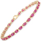 14K Yellow Gold Plated 7.00 CTW Glass Filled Ruby .925 Sterling Silver Bracelet