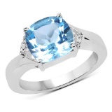 4.41 CTW Genuine Blue Topaz and White Diamond .925 Sterling Silver Ring
