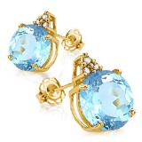 1.9 CARAT SKY BLUE TOPAZ 10K SOLID YELLOW GOLD ROUND SHAPE EARRING WITH 0.03 CTW