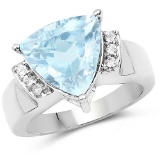 5.17 CTW Genuine Blue Topaz and White Topaz .925 Sterling Silver Ring