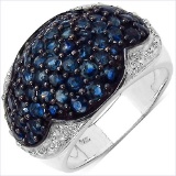 2.59 CTW Genuine Blue Sapphire & White Topaz .925 Sterling Silver Ring