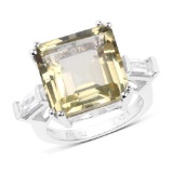 11.45 CTW Genuine Lemon Quartz and White Topaz .925 Sterling Silver Ring