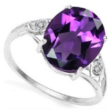 3.6 CTW AMETHYST & GENUINE DIAMOND (2 PCS) 10KT SOLID WHITE GOLD RING