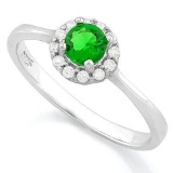 1/2 CARAT CREATED EMERALD  (12 PCS) FLAWLESS CREATED DIAMOND 925 STERLING SILVER HALO RING