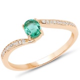 0.37 CTW Genuine Zambian Emerald and White Diamond 14K Yellow Gold Ring