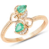 0.33 CTW Genuine Zambian Emerald and White Diamond 14K Yellow Gold Ring