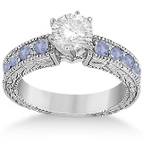 1.85ctw Antique Style Diamond & Tanzanite Engagement Ring 18k White Gold