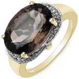 14K Gold Plated 5.24 ct. t.w. Smoky Topaz and White Topaz Ring in Brass