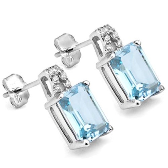 3 2/3 CTW BABY SWISS BLUE TOPAZ & CREATED DIAMOND 925 STERLING SILVER EARRINGS