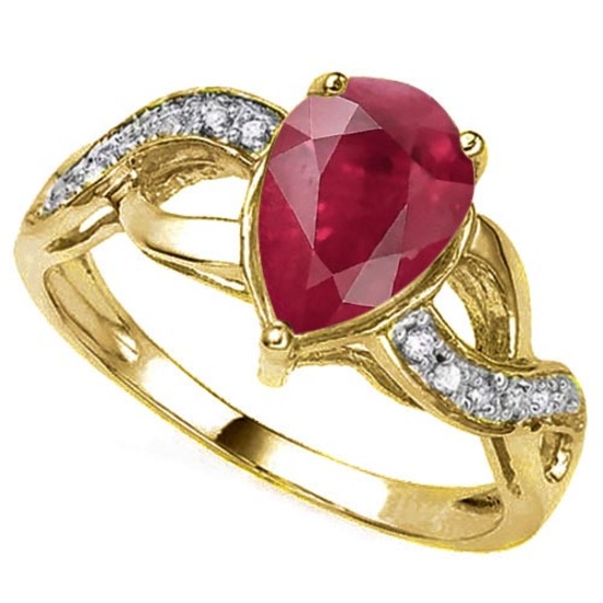 1.93 CTW GENUINE RUBY & GENUINE DIAMOND (12 PCS) 10KT SOLID YELLOW GOLD RING