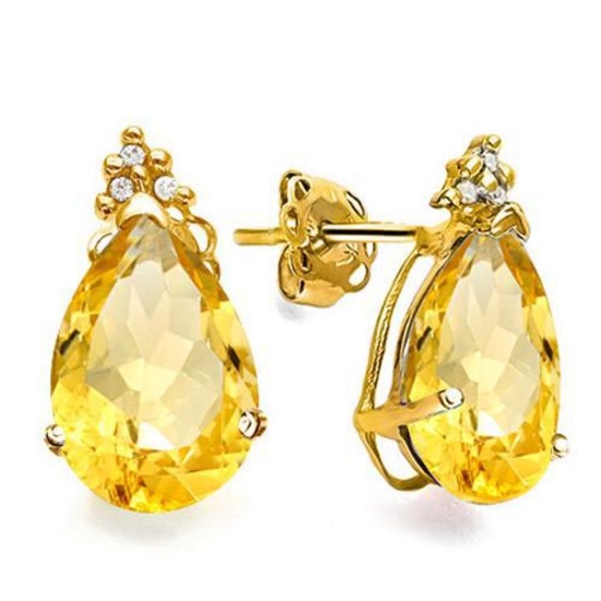 1.3 CARAT CITRINE 10K SOLID YELLOW GOLD PEAR SHAPE EARRING WITH 0.03 CTW DIAMOND