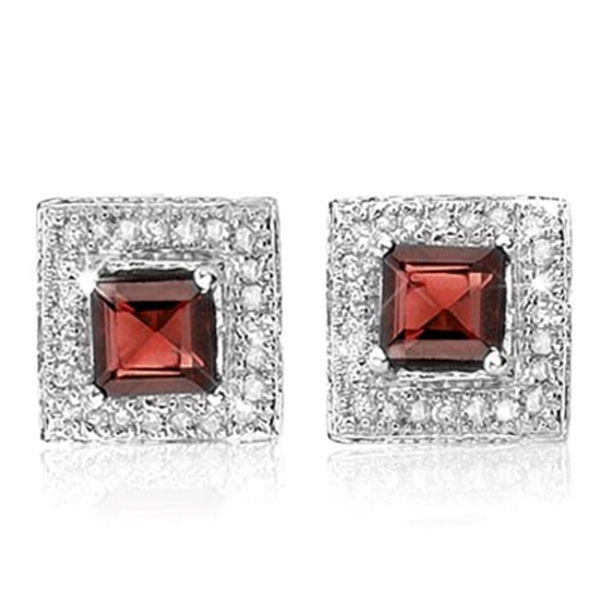 1 3/4 CTW GARNET & DIAMOND 925 STERLING SILVER EARRINGS