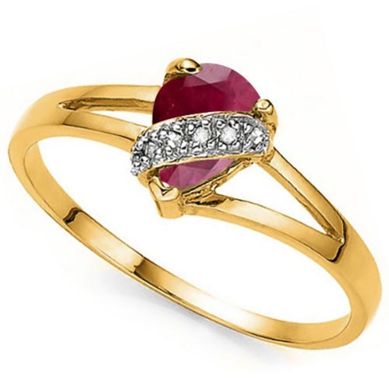 1.11 CTW GENUINE RUBY & GENUINE DIAMOND (6 PCS) 10KT SOLID YELLOW GOLD RING