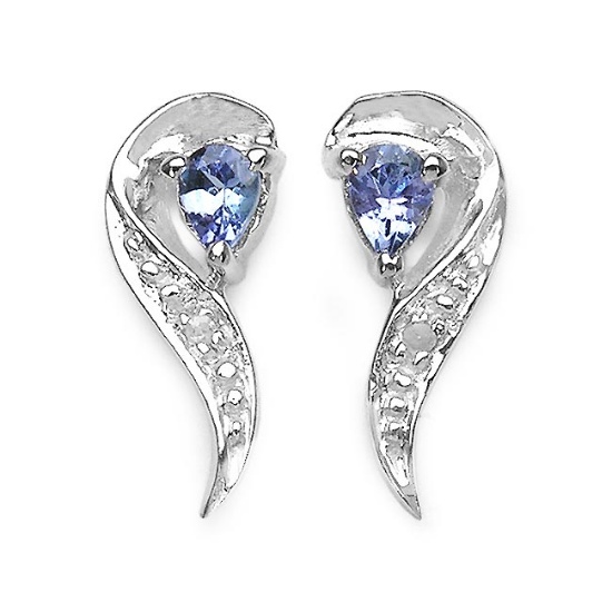 0.29 CTW Genuine Tanzanite & White Diamond .925 Sterling Silver Earrings