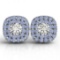 Round Cut Diamond & Tanzanite Double Cushion Halo Stud Earrings 14k White Gold (1.55 ctw)
