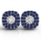 Round Cut Diamond & Sapphire Double Cushion Halo Stud Earrings 14k White Gold (1.80 ctw)
