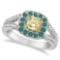 Yellow Diamond & Emerald Milgrain-Edge Ring 14k White Gold (.95 ctw)