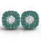 Round Cut Diamond & Emerald Double Cushion Halo Stud Earrings 14k White Gold (1.75 ctw)
