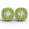 Round Cut Diamond & Peridot Double Cushion Halo Stud Earrings 14k White Gold (1.85 ctw)