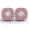 Round Cut Diamond & Pink Tourmaline Double Cushion Halo Stud Earrings 14k White Gold (1.65 ctw)