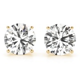 CERTIFIED 0.9 CTW ROUND K/SI2 DIAMOND SOLITAIRE EARRINGS IN 14K YELLOW GOLD