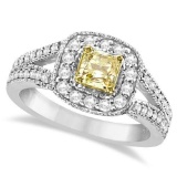 Yellow Diamond Radiant Milgrain-Edge Ring 14k White Gold (0.90 ctw)