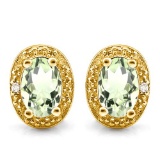 0.82 CTW GREEN AMETHYST 10K SOLID YELLOW GOLD EARRING WITH 0.01 CTW DIAMOND ACCENTS