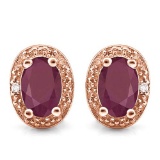 1.23 CTW RUBY 10K SOLID RED GOLD EARRING WITH 0.01 CTW DIAMOND ACCENTS