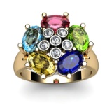 Genuine  2.9 ctw 10k Multi-Color Gemstone Diamond Ring