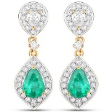 2.24 CTW Genuine Zambian Emerald and White Diamond 14K Yellow Gold Earrings