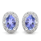 0.79 CTW TANZANITE 10K SOLID WHITE GOLD EARRING WITH 0.01 CTW DIAMOND ACCENTS