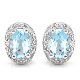 1.15 CTW SKY BLUE TOPAZ 10K SOLID WHITE GOLD EARRING WITH 0.01 CTW DIAMOND ACCENTS