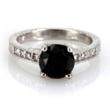 Genuine Black Diamond  2.94 ctw & Diamond Ring 14K
