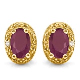 1.23 CTW RUBY 10K SOLID YELLOW GOLD EARRING WITH 0.01 CTW DIAMOND ACCENTS