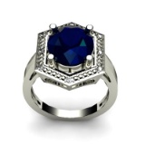 Genuine 6.08 ctw Sapphire Diamond Ring W/Y Gold 10kt