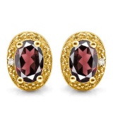 1.0 CTW GARNET 10K SOLID YELLOW GOLD EARRING WITH 0.01 CTW DIAMOND ACCENTS