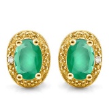 0.83 CTW EMERALD 10K SOLID YELLOW GOLD EARRING WITH 0.01 CTW DIAMOND ACCENTS