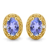 0.79 CTW TANZANITE 10K SOLID YELLOW GOLD EARRING WITH 0.01 CTW DIAMOND ACCENTS