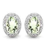 0.82 CTW GREEN AMETHYST 10K SOLID WHITE GOLD EARRING WITH 0.01 CTW DIAMOND ACCENTS